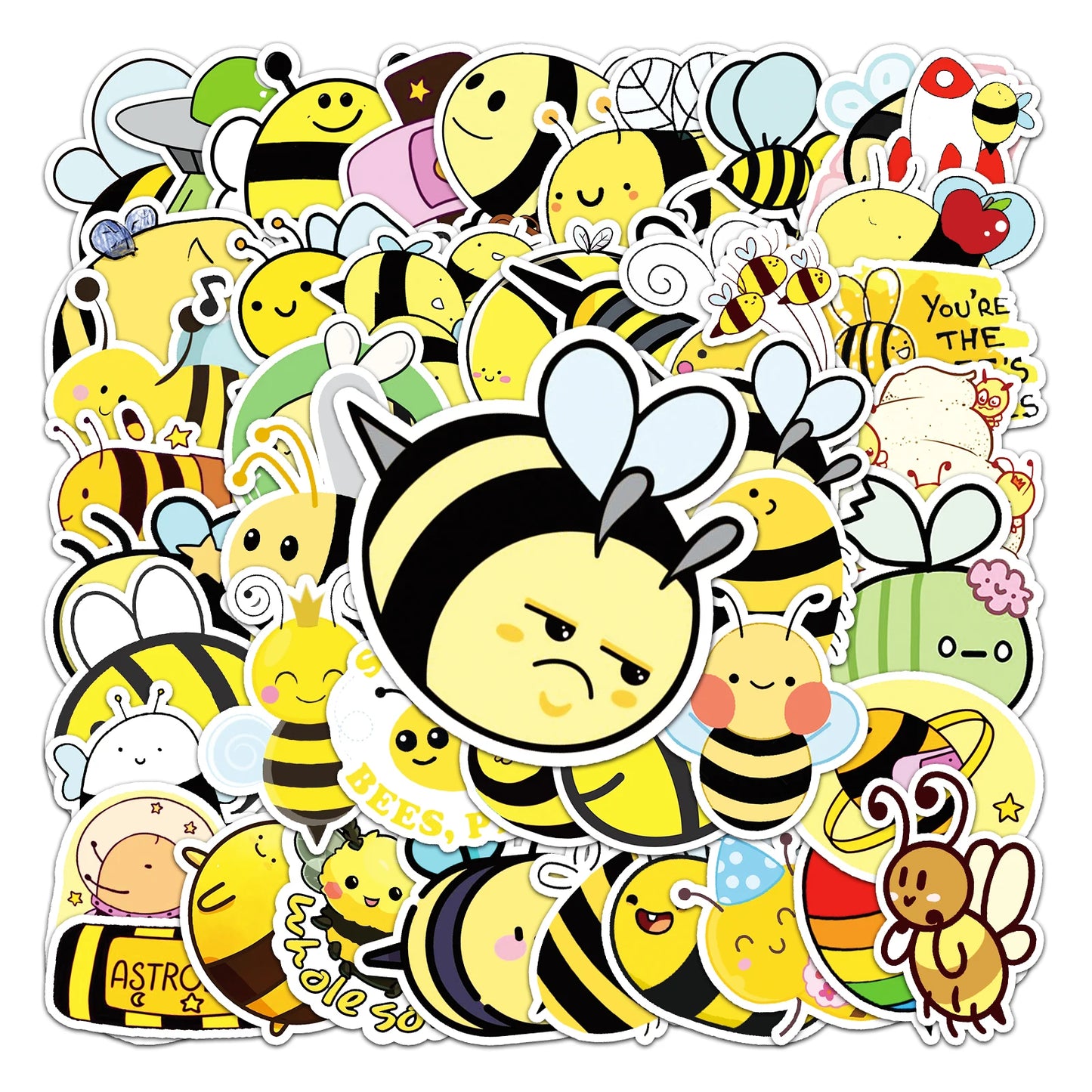 50Pcs Little Bee Cartoon Waterproof Vinyl Stickers for Skateboard Snowboard Decals