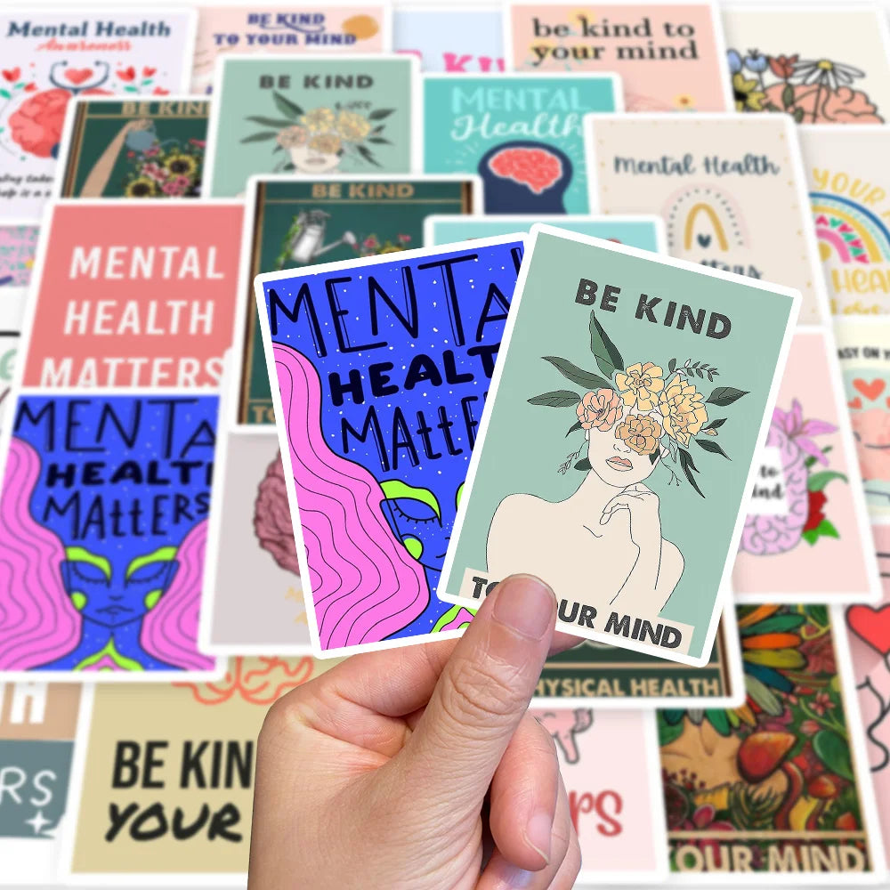 25Pcs Mental Health Awareness Sticker For Phone Cup Bottle Luggage Laptop Fridge Guitar Waterproof Decal Kid Gift Toy Decor