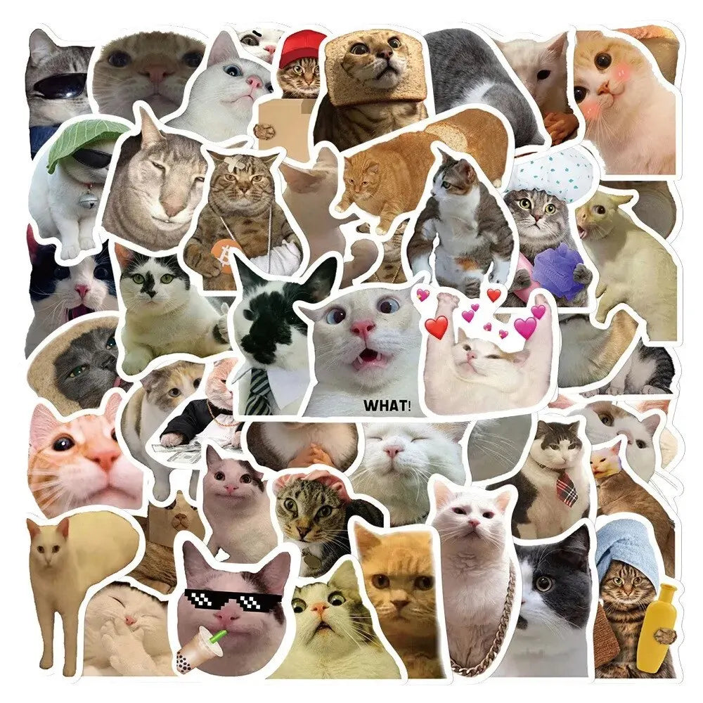 50pcs/Bag,Fun Cat Stickers,PETWaterproof, Be Suitable for Suitcase Skateboard DIY Luggage Laptop Phone Creative Stationery Toys