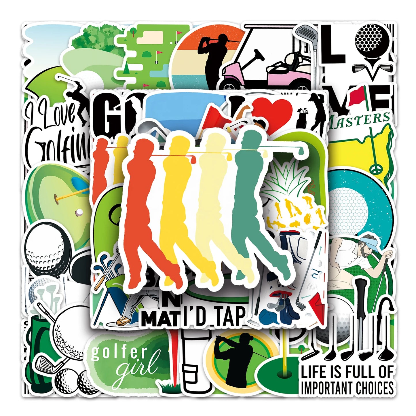 50Pcs Golf Cartoon Waterproof Vinyl Stickers for Skateboard Snowboard