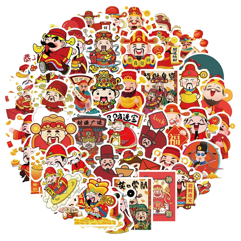 God of Wealth Stickers 10/30/50Pcs Cartoon Decal for Laptop, Motorcycle, Luggage, Snowboard, Fridge, Car