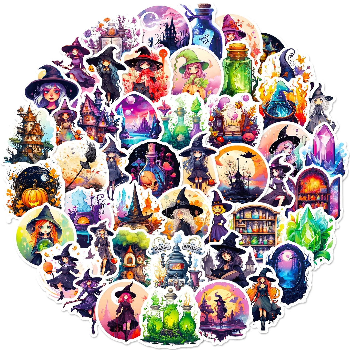 10/50pcs Cool Gothic Magic Witch Girl Stickers Aesthetic Anime Decorative Decals Laptop Motorcycle Guitar Car Waterproof Sticker