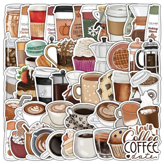Coffee Drink Graffiti Stickers for Scrapbook, Suitcase, Water Bottle, Phone, Laptop, Guitar, Car, Skateboard - 10/25/50pcs