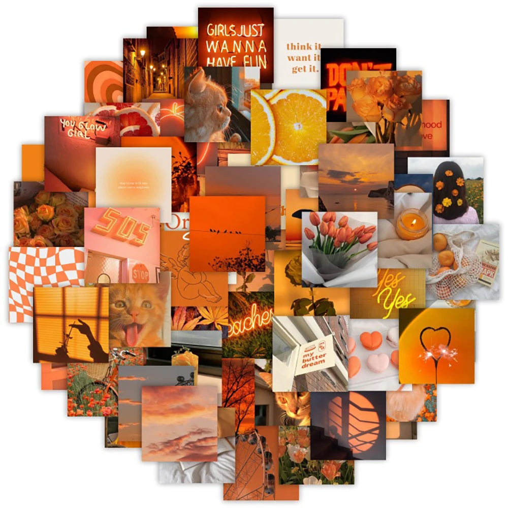 Cute Orange VSCO Girl Stickers for Skateboard, Phone, Laptop, Fridge, Suitcase, Car - Waterproof Decals 10/30/63pcs
