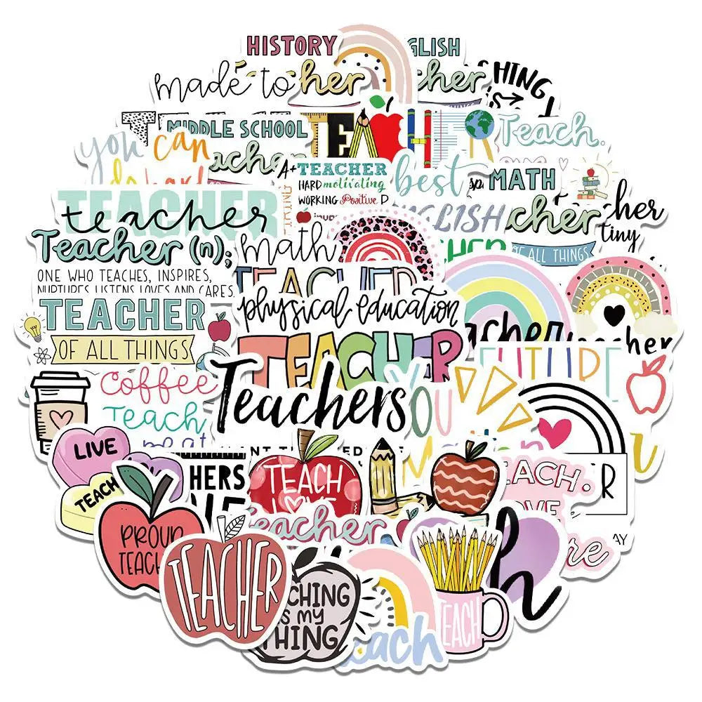 Teacher's Day Graffiti Stickers for Laptop, Luggage, Phone, Car - 10/30/50Pcs