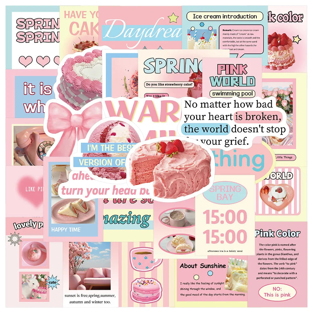 Pink Cartoon Stickers 15/30PCS Waterproof PVC Skateboard Notebook Decor