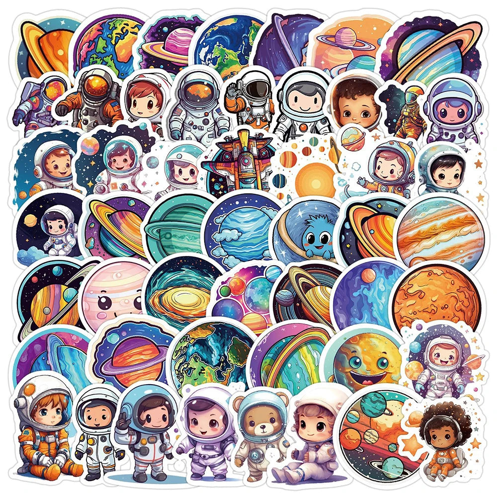 Cartoon Planet Astronaut Stickers for Laptop, Phone, Suitcase, Diary - 10/30/50pcs