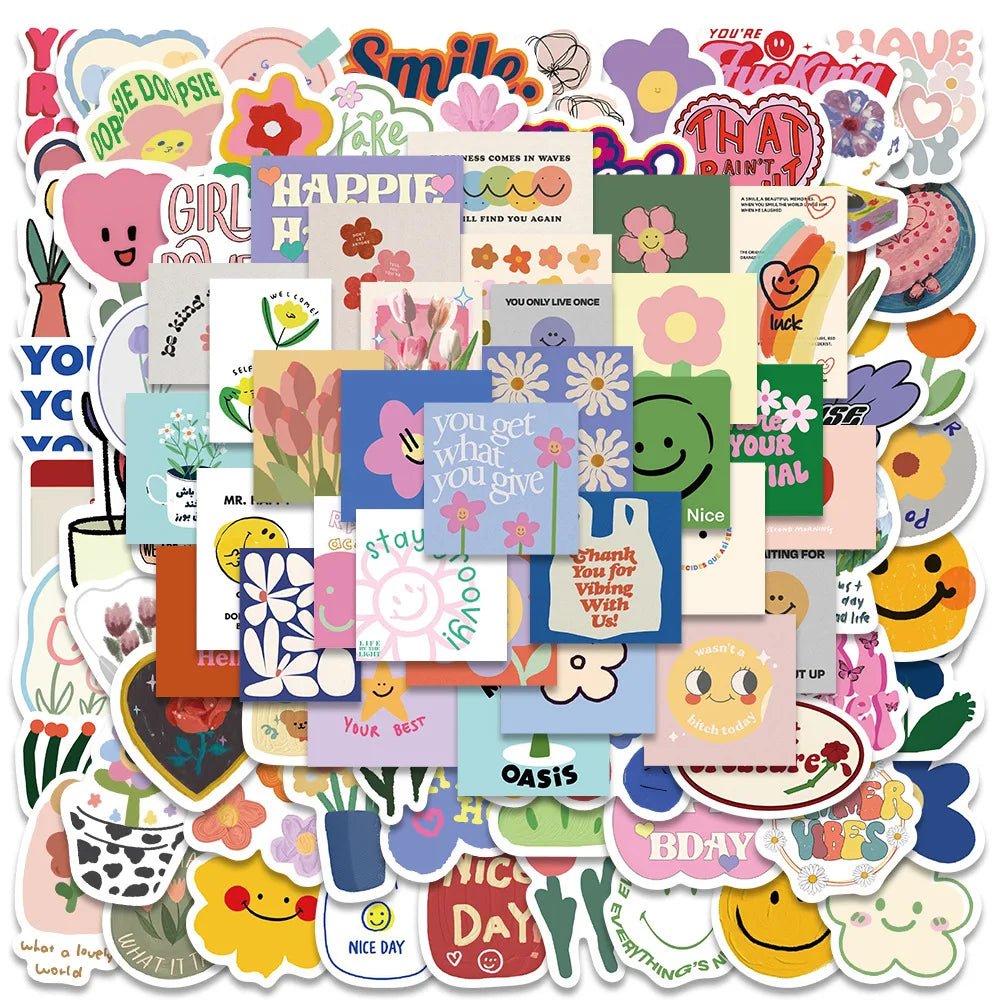90PCS Cute Flower Cartoon Motivational Stickers for Teachers and Kids