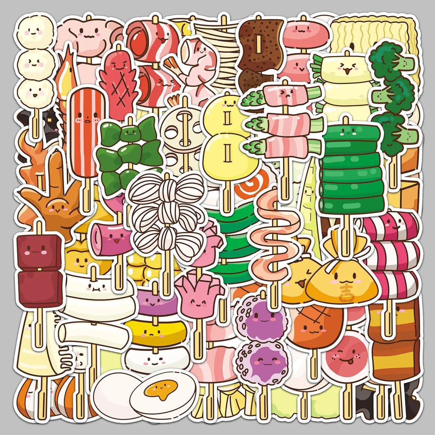 50pcs Cartoon Food Graffiti Stickers for Helmet, Wall, Desktop Decoration