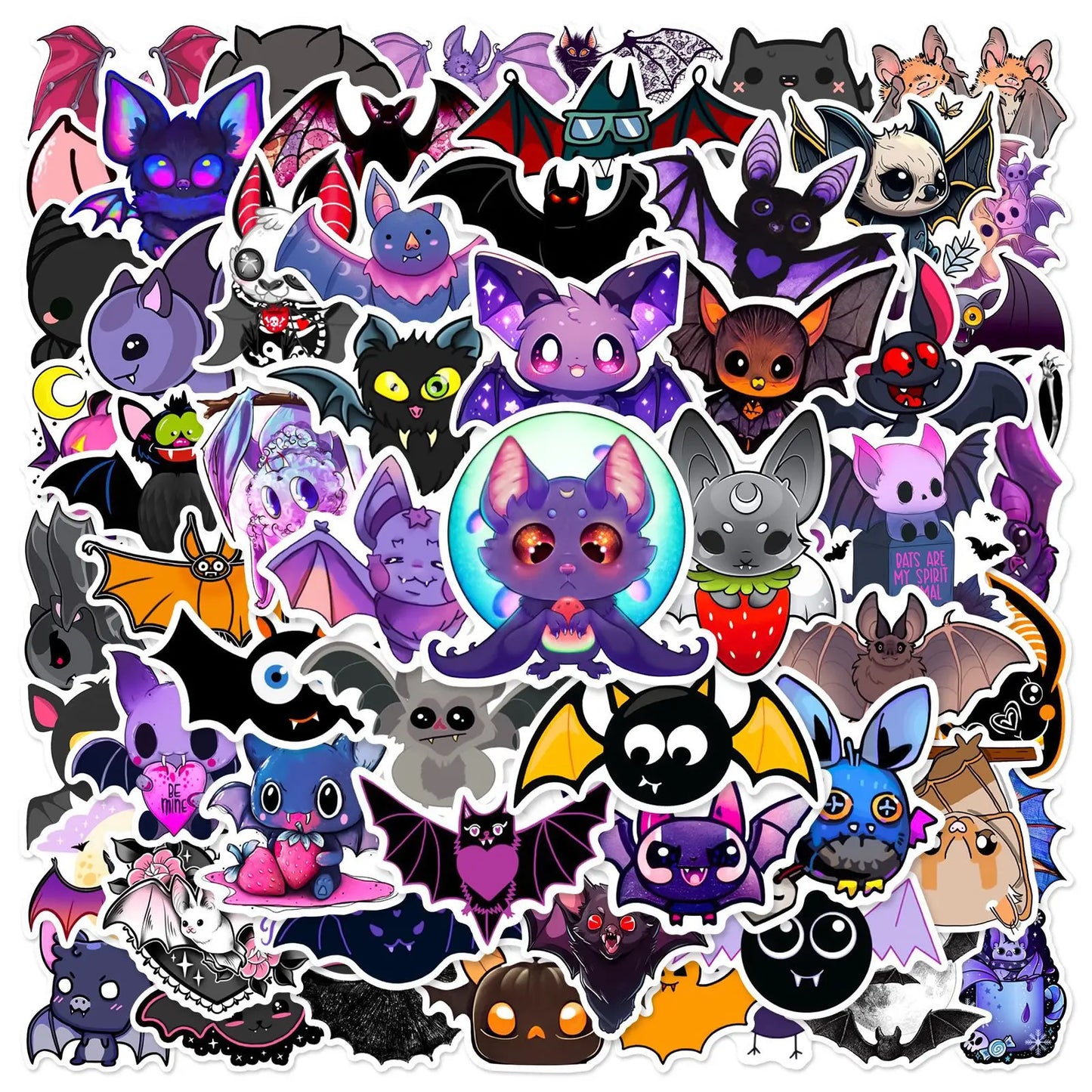 60pcs Cute Bat Graffiti Stickers for Helmet, Wall, DIY Decoration
