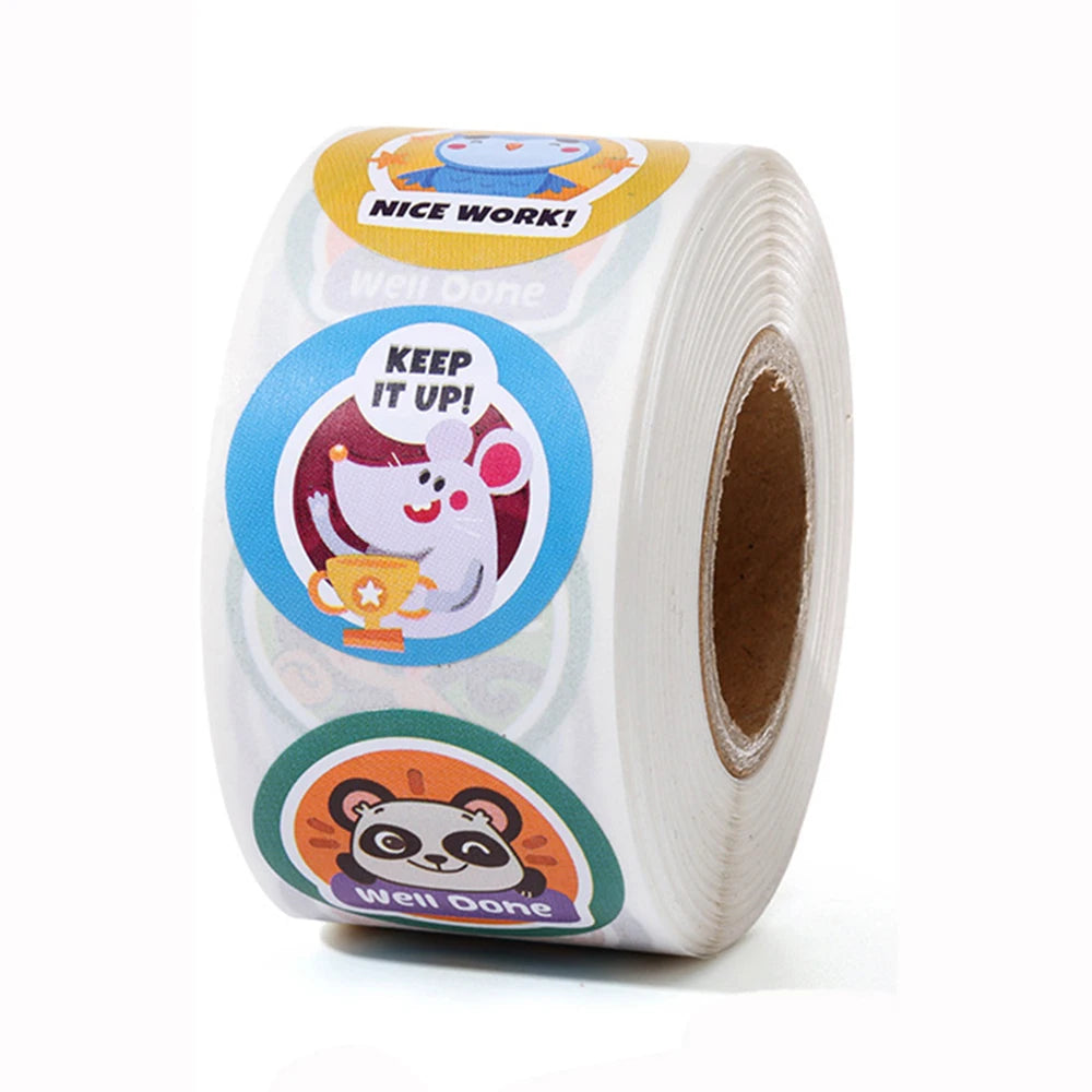 100-500 Pcs 1inch/2.5cm Animal Good Job Cool Stickers Roll for Envelope Praise Reward Student Work Label Stationery Seal Lable
