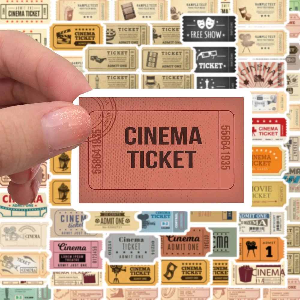 10/40/80pcs Vintage Classic Movie Ticket Stickers Laptop Skateboard Luggage Phone Car Motorcycle Waterproof Sticker Kids Toys