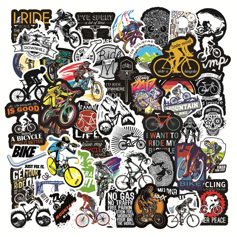 50Pcs Waterproof MTB Bike Stickers for Laptop & Skateboard
