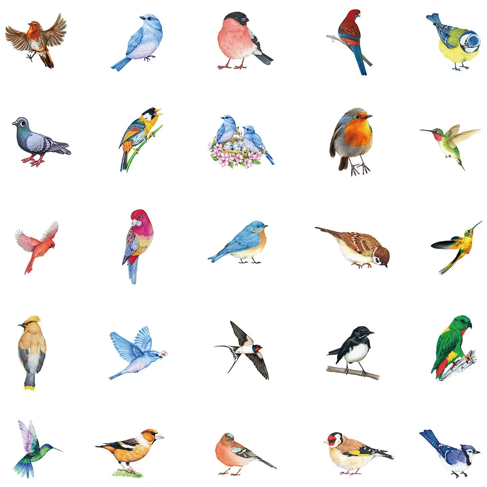 50pcs Cute Colorful Birds Animal Sticker Waterproof Graffiti For Phone Water Bottle Laptop Bicycle Car Decals Kids Toy