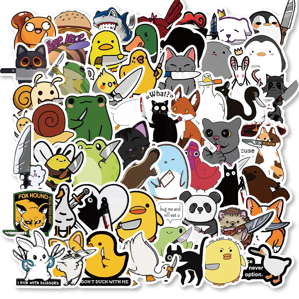 60PCS The Animal With The Knife Sticker Waterproof Vinyl Laptop Decorations DIY for Skateboard Stickers for Adults