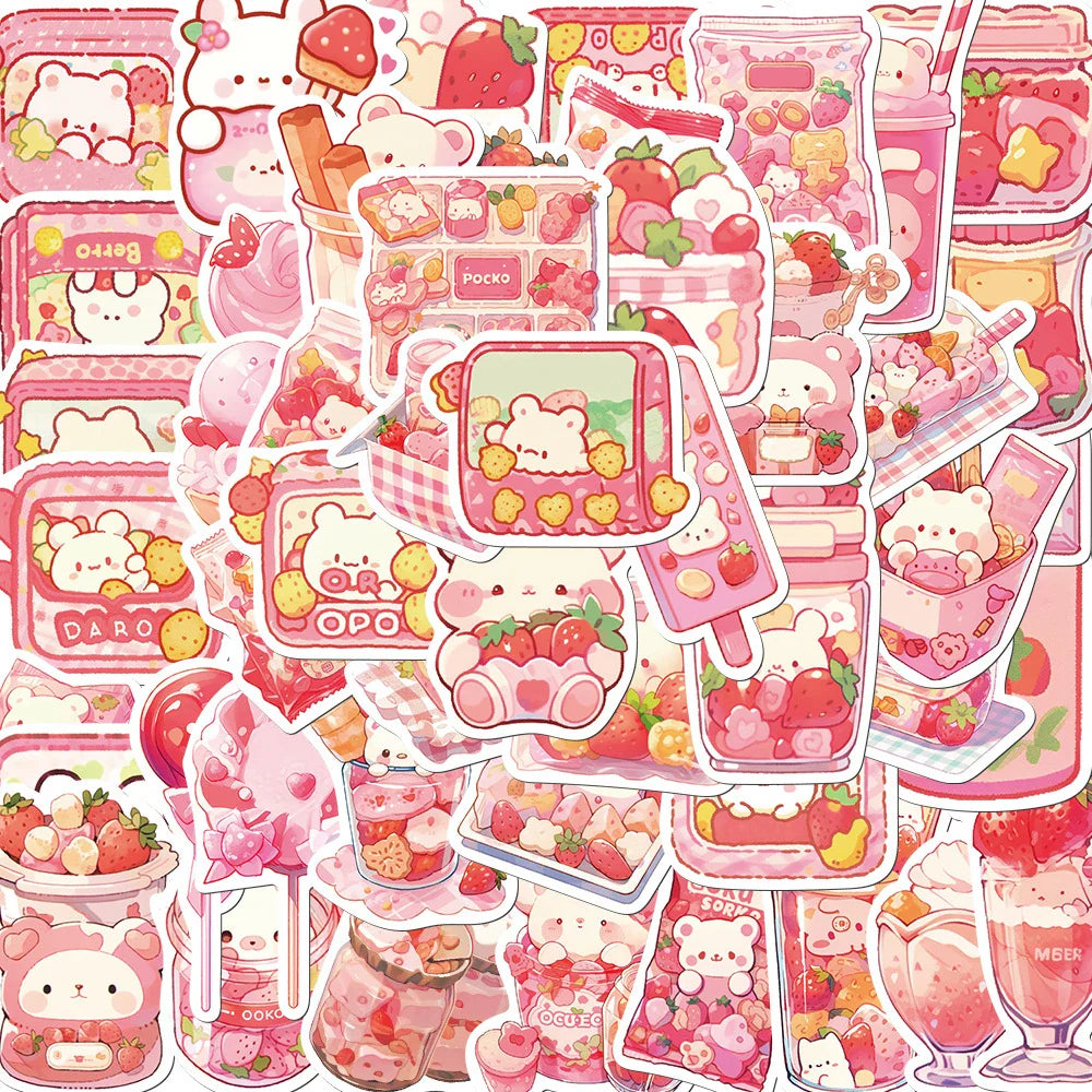Cute Pink Bear Stickers 10/30/50pcs Kawaii Animal Decals Waterproof for Laptop Phone Luggage Diary