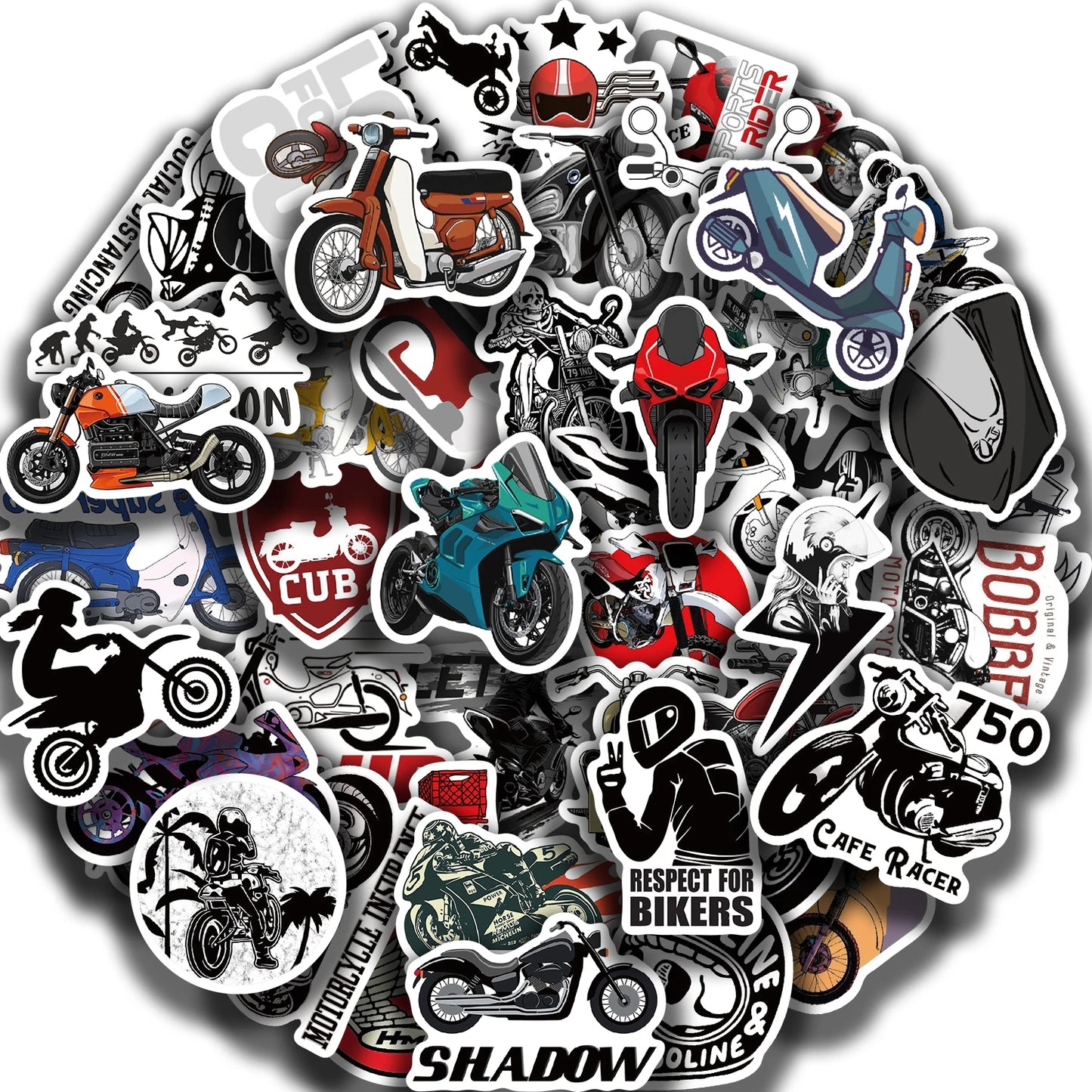 50 Vintage Motorcycle Stickers for Bike, Car, Laptop