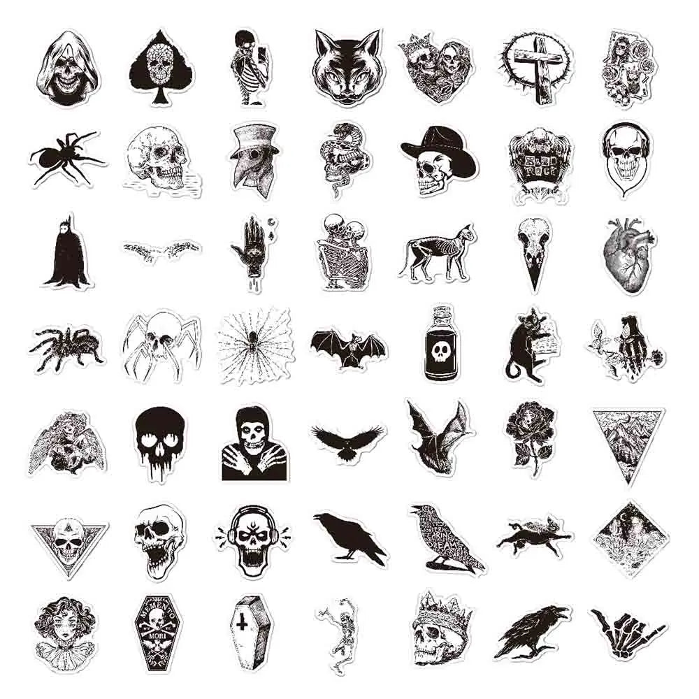 10/30/50/100pcs Punk Black and White Devil Gothic Horror Waterproof Sticker Decal Skateboard Car Laptop Bike Graffiti Stickers
