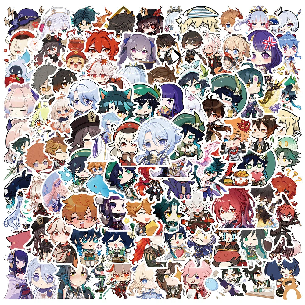 100PCS Genshin Impact Anime Stickers for Laptop, Luggage, Skateboard, Guitar, Motorcycle, Kids