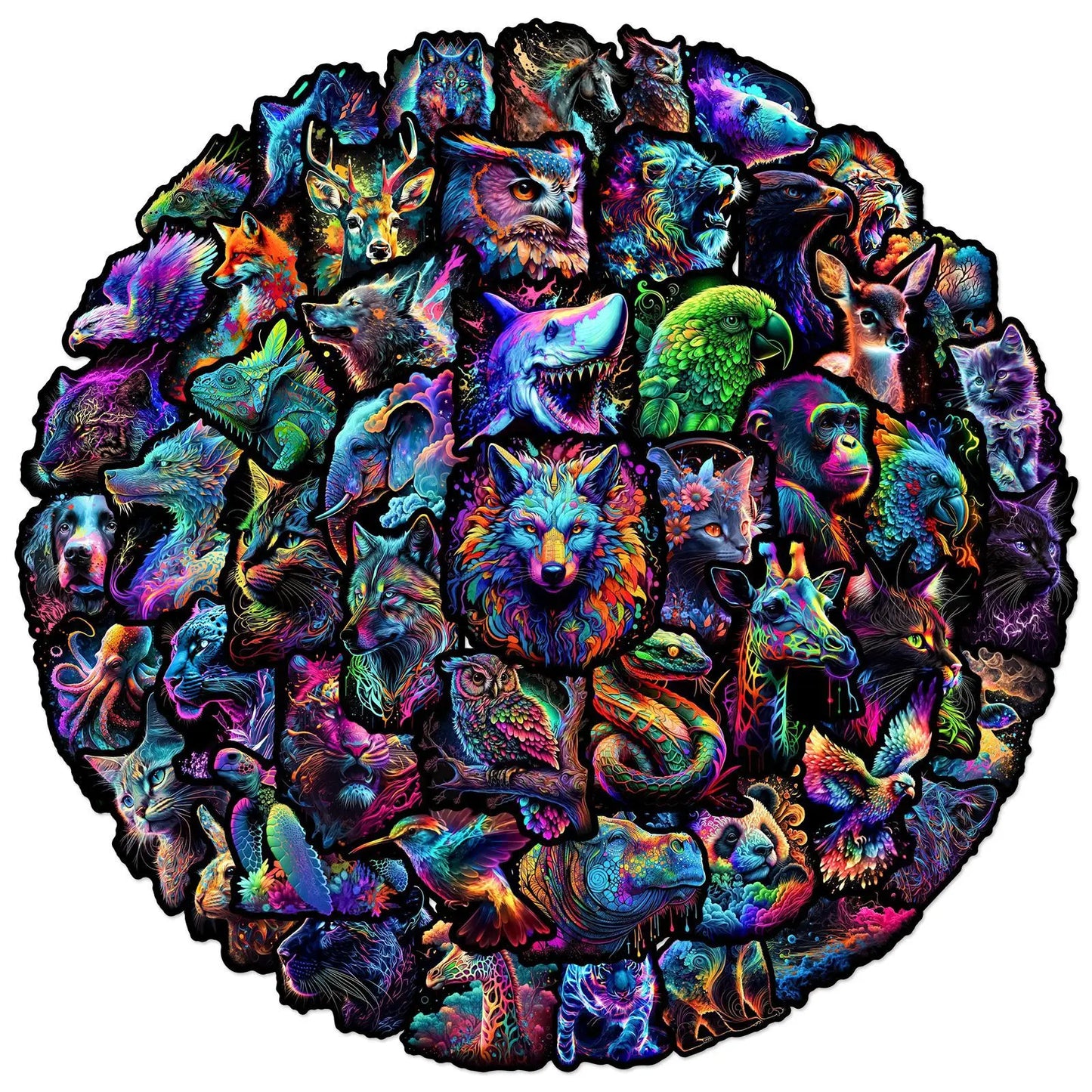 Dark Colorful Animal Stickers for DIY Scrapbooking, Phone, Laptop, Guitar, Suitcase, Skateboard, Helmet - 10/25/50pcs