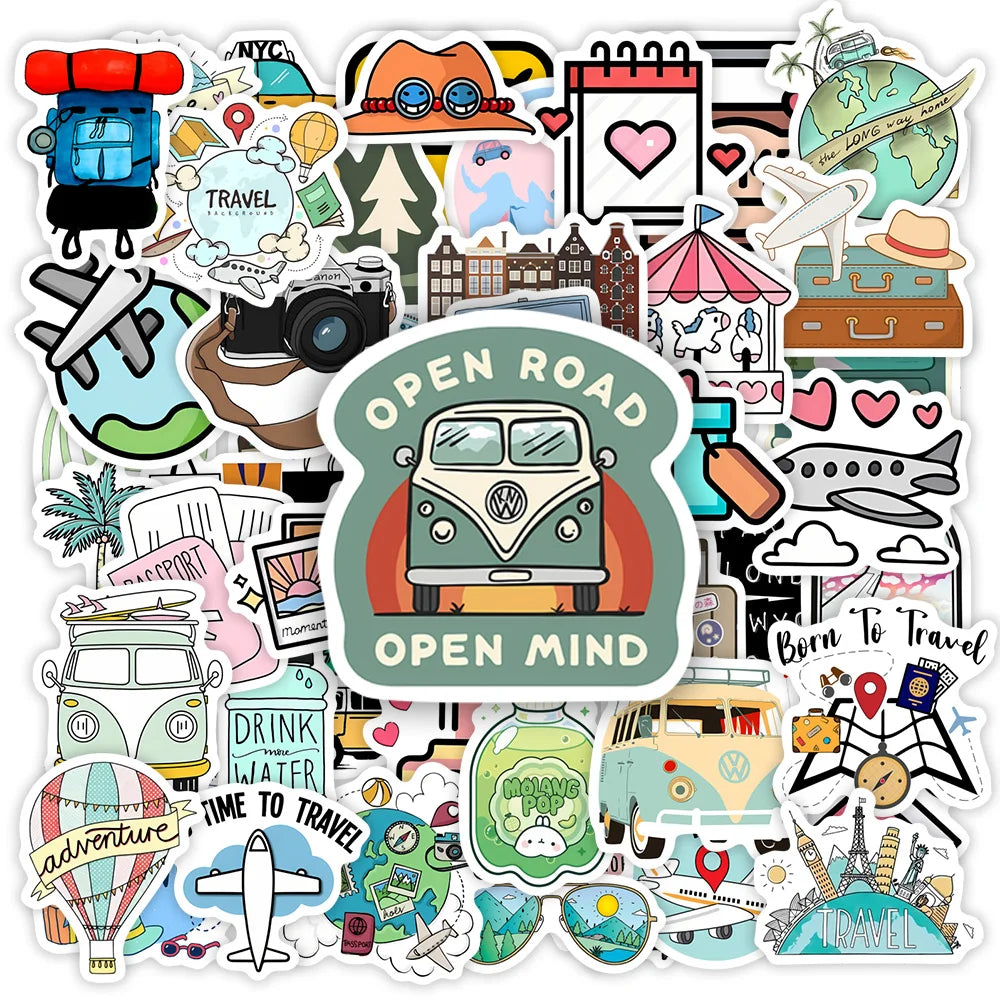 Cute Cartoon World Travel Stickers DIY Toy Gift Decorative Graffiti Decal for Phone Luggage Laptop Bottles Scrapbook Waterproof