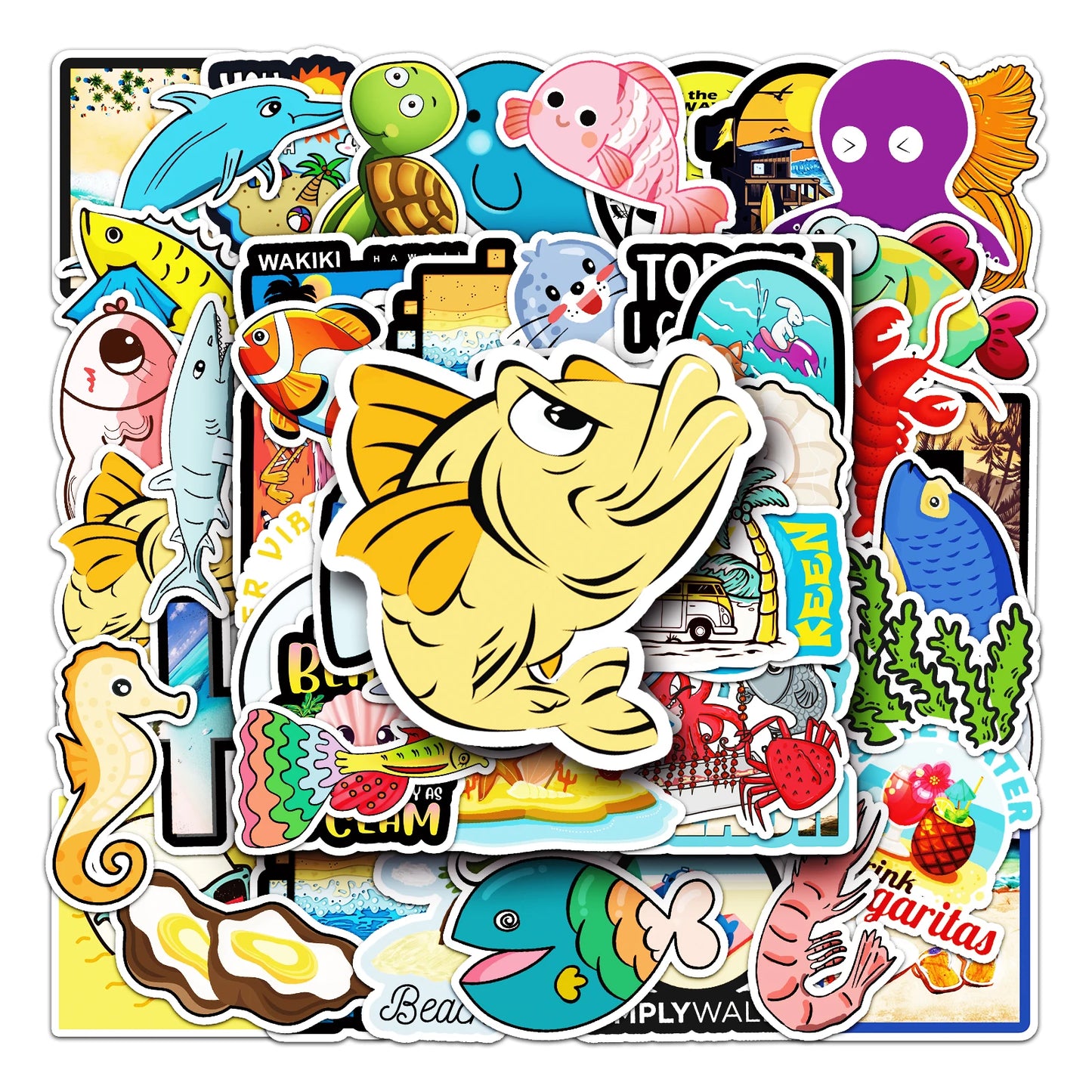 50Pcs Ocean Cartoon Waterproof Vinyl Stickers for Skateboard Snowboard