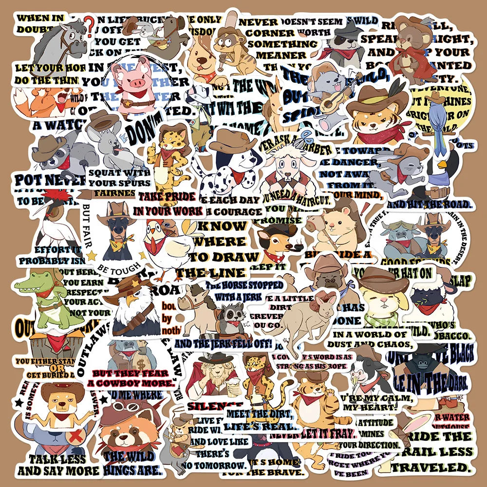 50pcs Western Wilderness Animal Graffiti Stickers for Helmet, Desktop, Wall Decoration, DIY