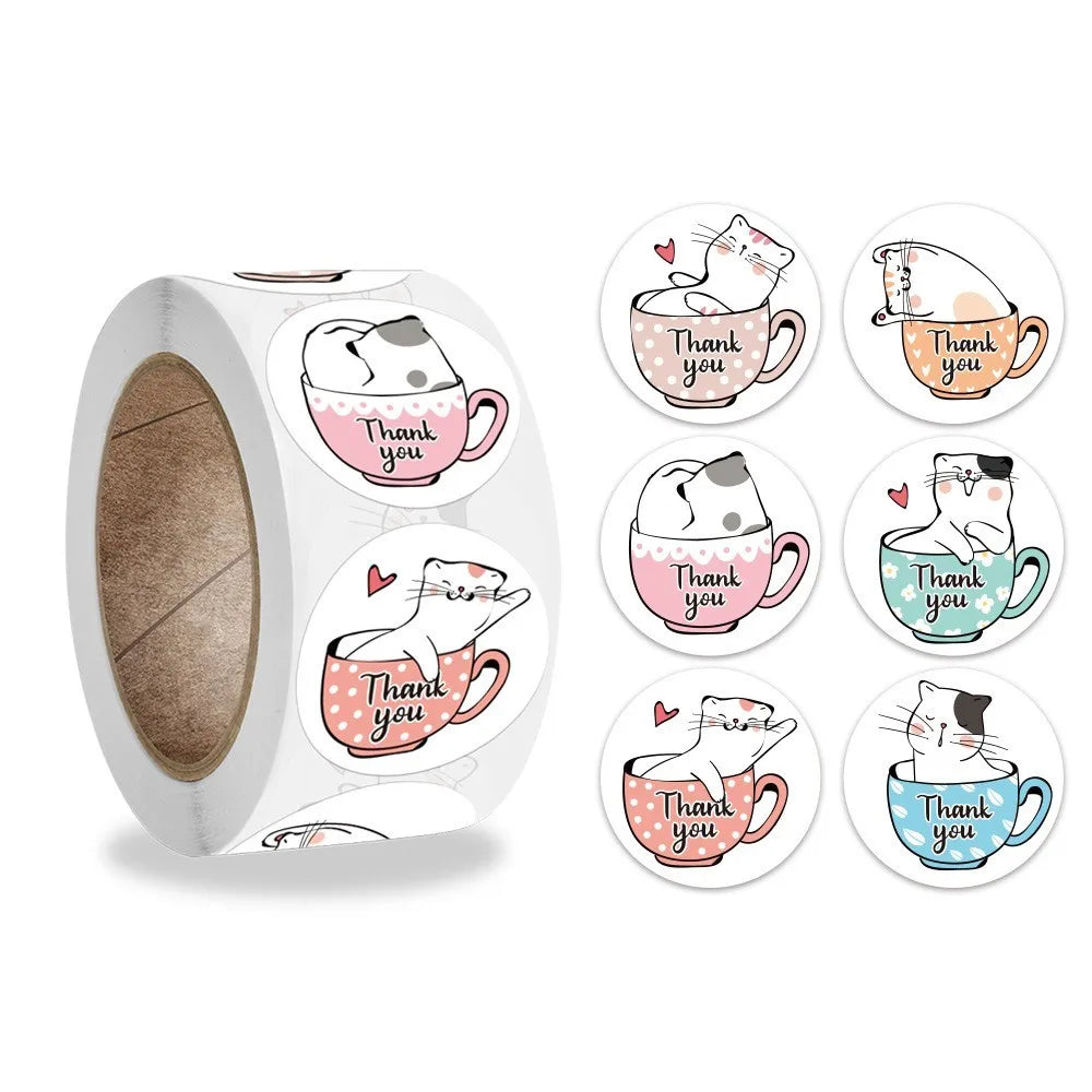 50-500pcs 1inch Round Cute Cartoon Cat Stickers for Kids Teacher Reward Encourage Sticker Office Seal label Animal Toys Label