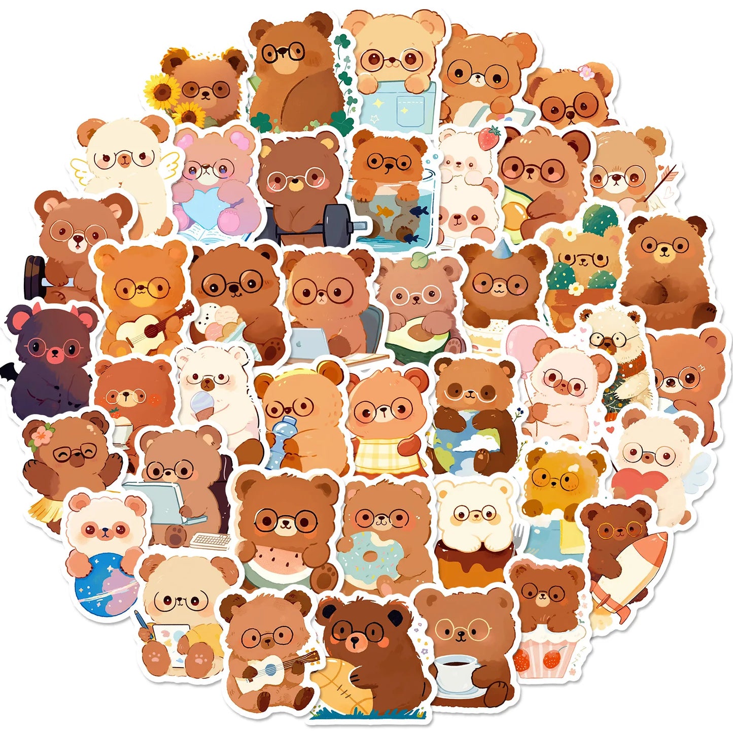Kawaii Bear Stickers 10/30/50PCS Cartoon Animal Decals for Luggage Laptop Phone Guitar Car Bike Skateboard