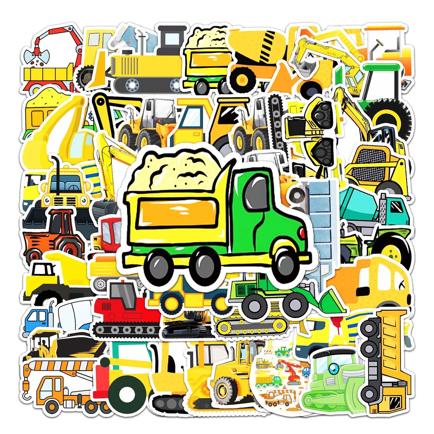 50Pcs Engineering Vehicle Cartoon Waterproof Vinyl Stickers