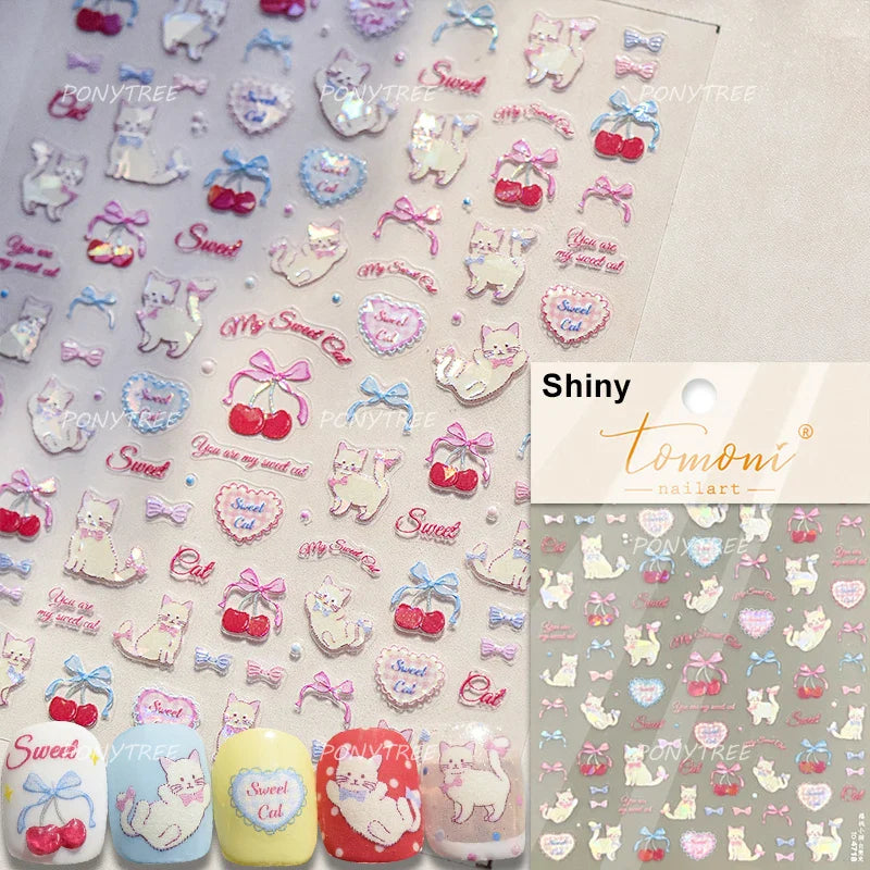 Cherry Heart Bowknot Nail Art Stickers Decals