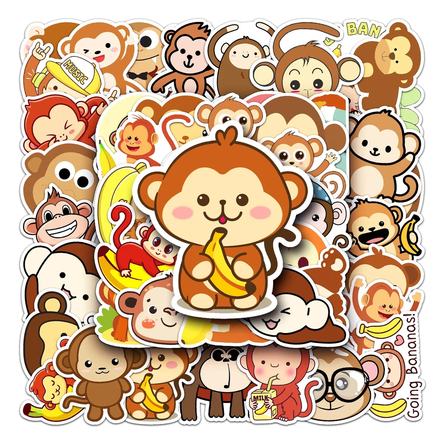 50Pcs Little Monkey Cartoon Waterproof Vinyl Stickers for Skateboard Snowboard