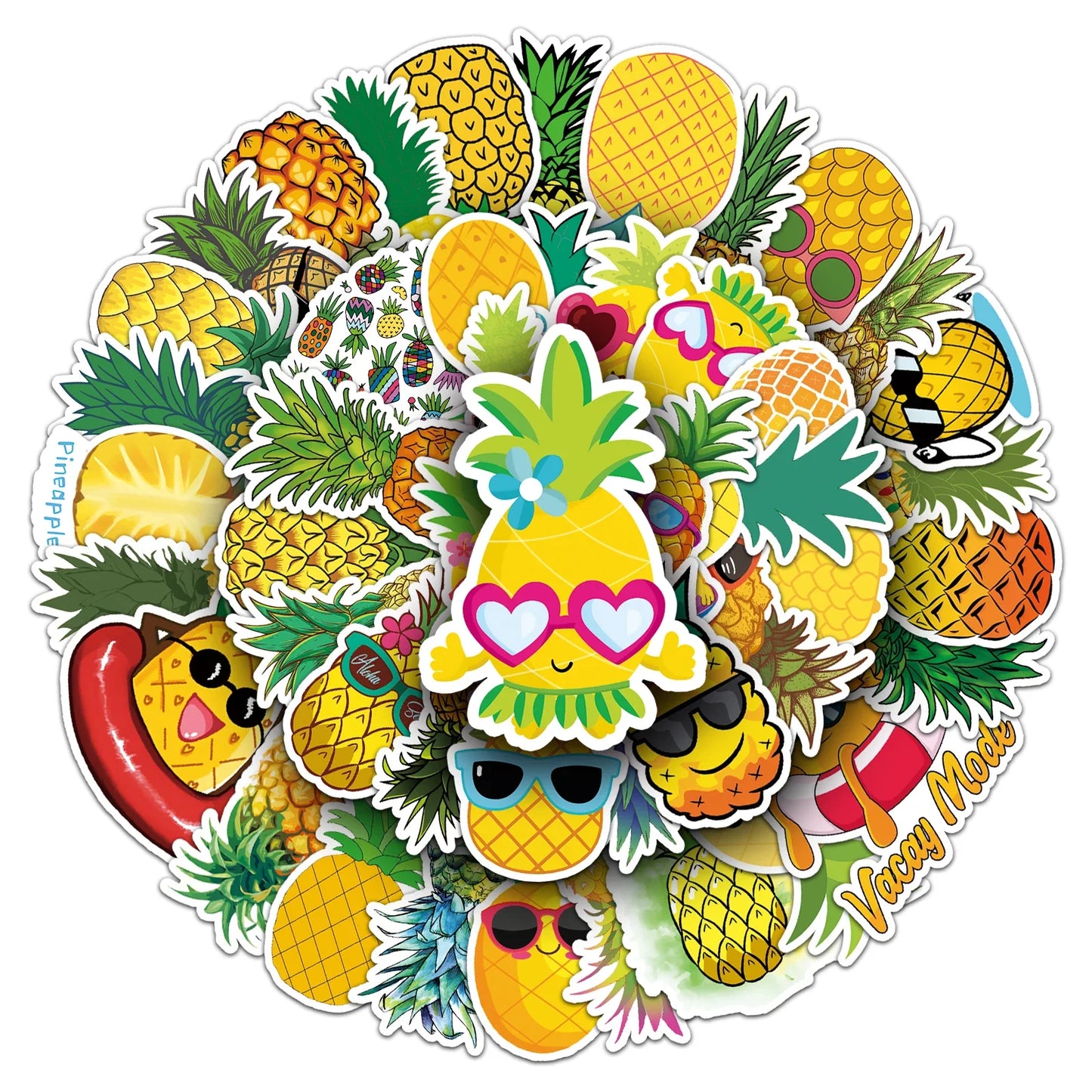 50Pcs Pineapple Cartoon Waterproof Vinyl Stickers for Skateboard Snowboard