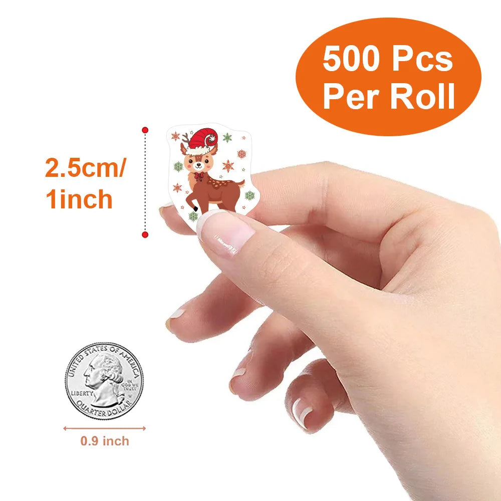 500pcs/Roll Christmas Reindeer Festival Cartoon Sealing Sticker DIY PVC Laptop Decals Decoration Stiker Reward Gift Toys
