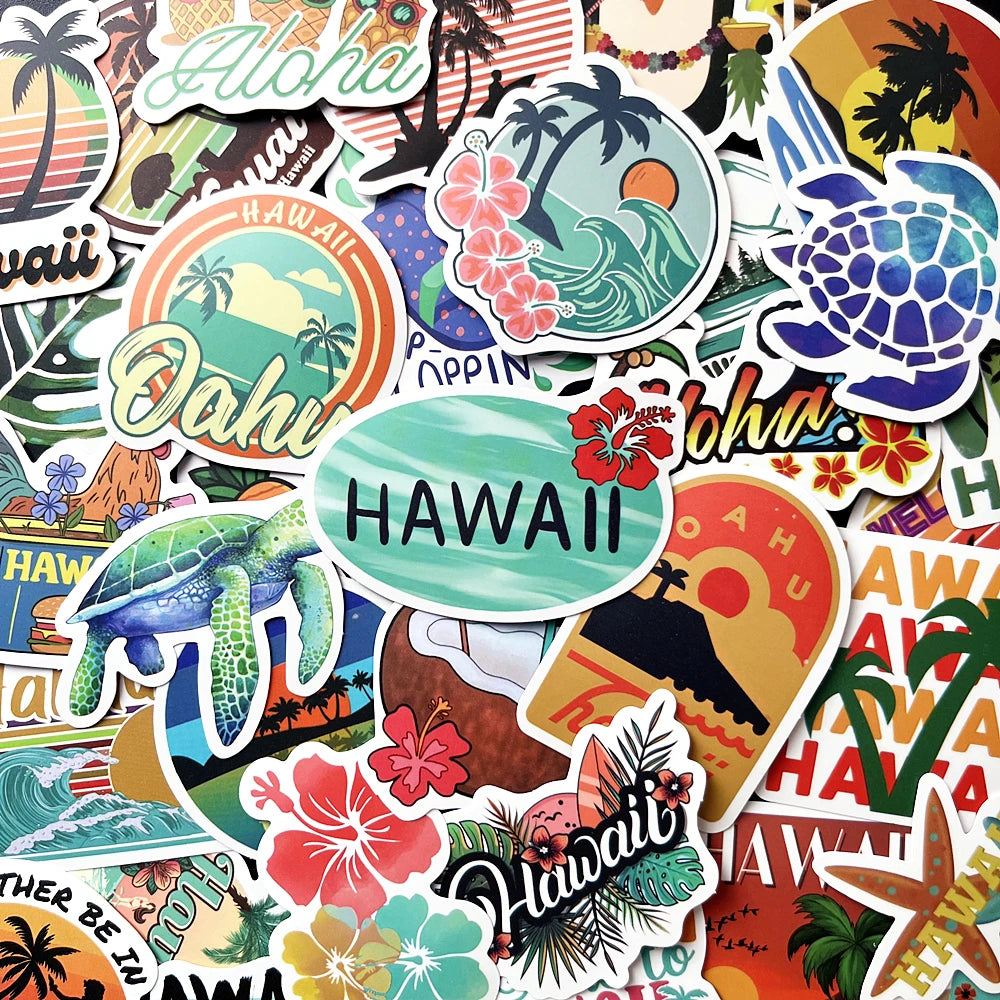 Hawaii Surfing Stickers Tropical Beach Decals Surfboard Water Bottle Kids Toy