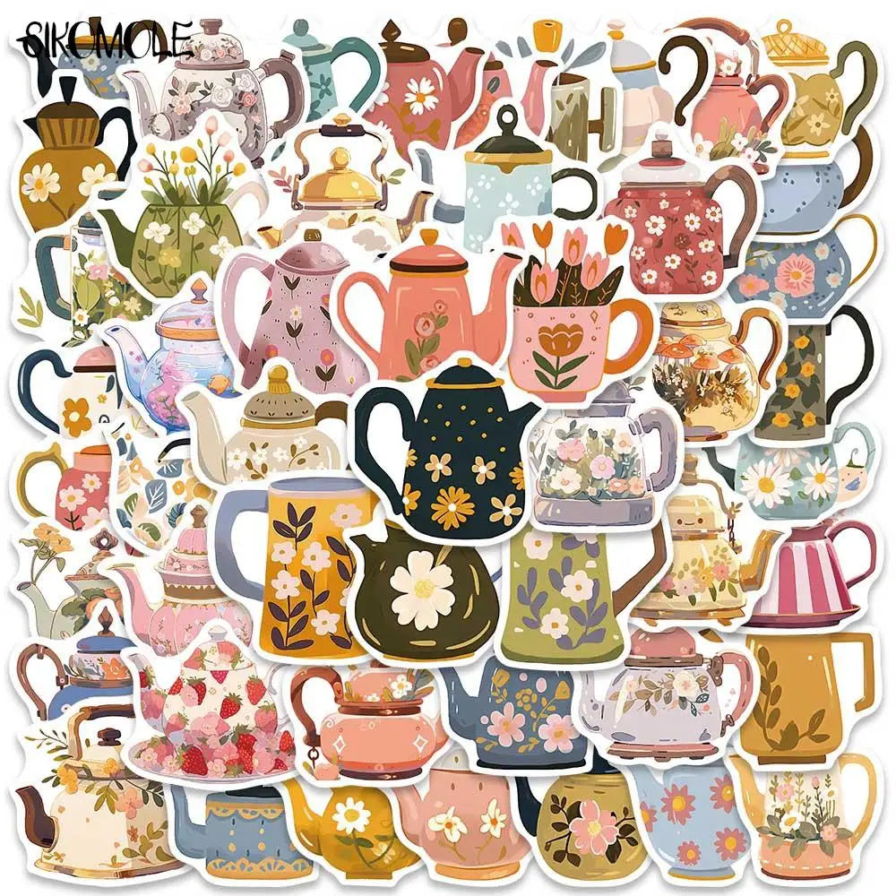 Cartoon Flower Tea Pot Stickers Pack - Kawaii DIY Luggage Laptop Decals
