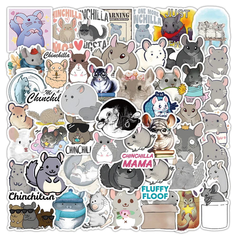 Chinchilla Cartoon Stickers: Laptop, Phone, Car Decals
