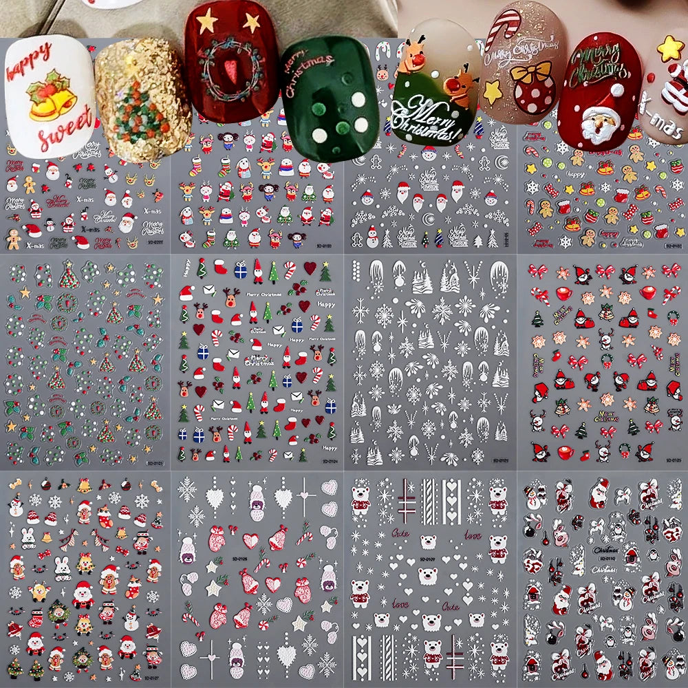 5D Christmas Nail Stickers: Snowman, Snowflake, Gingerbread