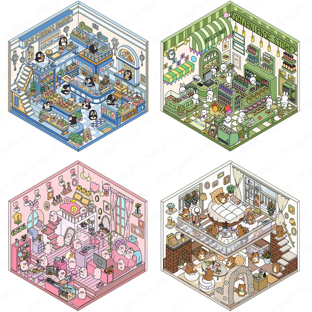 Kawaii 3D Cartoon Landscaping Stickers Christmas Gift for Children
