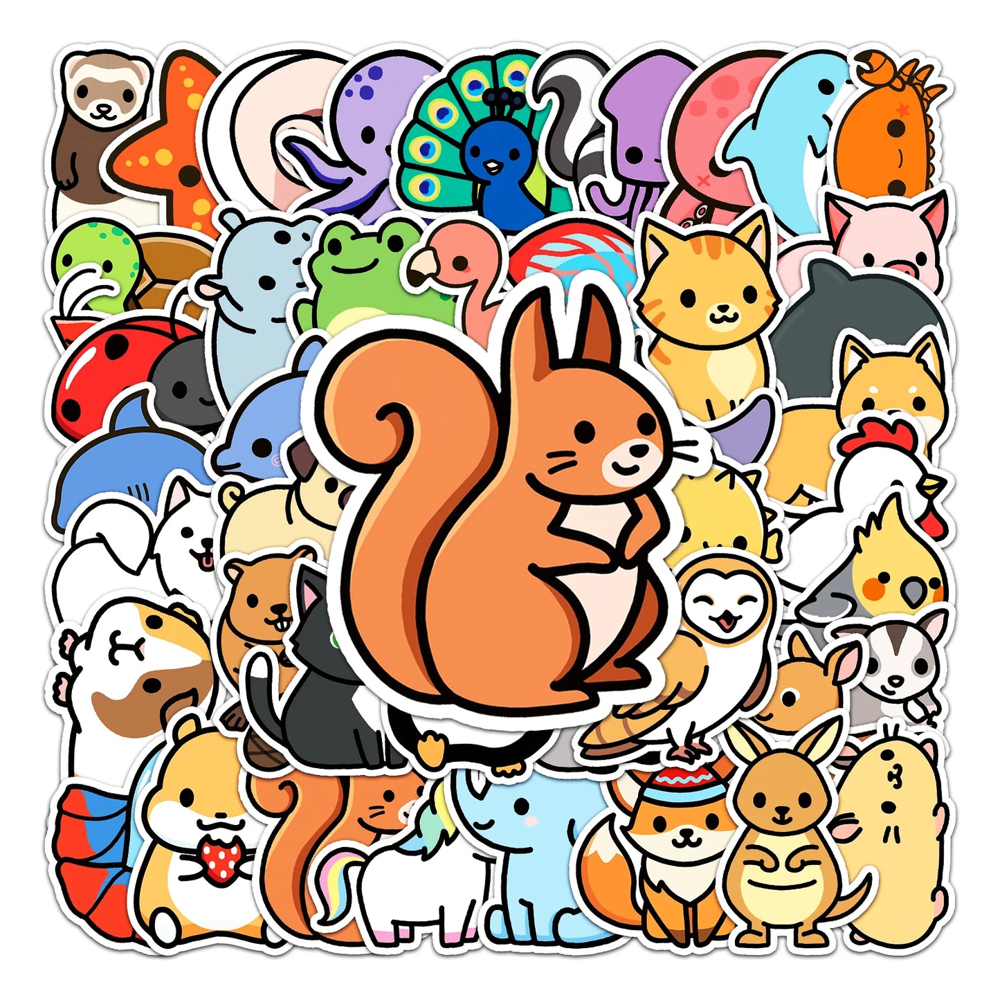 50Pcs Cute Animal Cartoon Waterproof Vinyl Stickers for Skateboard Snowboard