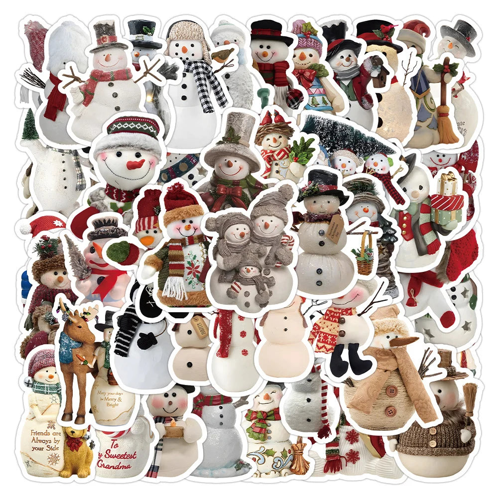 Retro Christmas Snowman Stickers - 10/30/50pcs for Laptop, Phone, Luggage, Fridge, Notebook