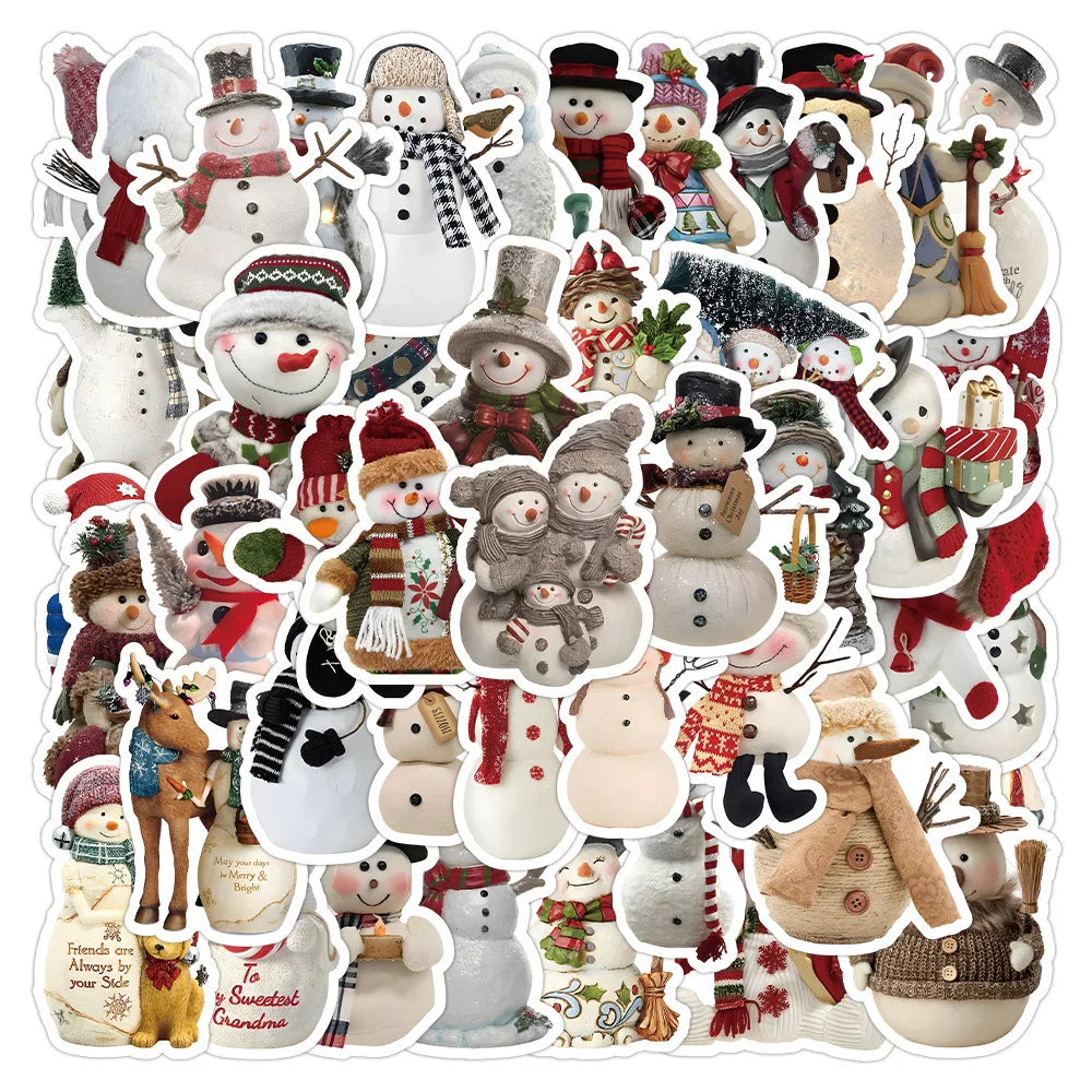 Retro Christmas Snowman Stickers - 10/30/50pcs for Laptop, Phone, Luggage, Fridge, Notebook