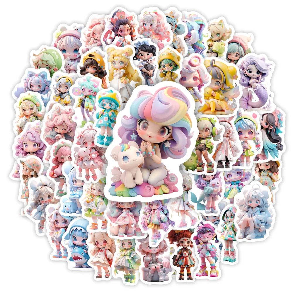 Cute Kawaii Doll Stickers Princess Girl DIY Kid Toy Gift Decal for Phones Laptops Cup Scrapbooking Luggage Decorative Waterproof