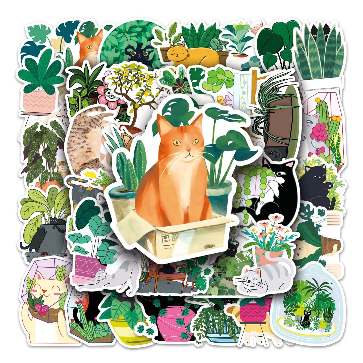 50Pcs Cat Flower Cartoon Waterproof Vinyl Stickers for Skateboard Snowboard