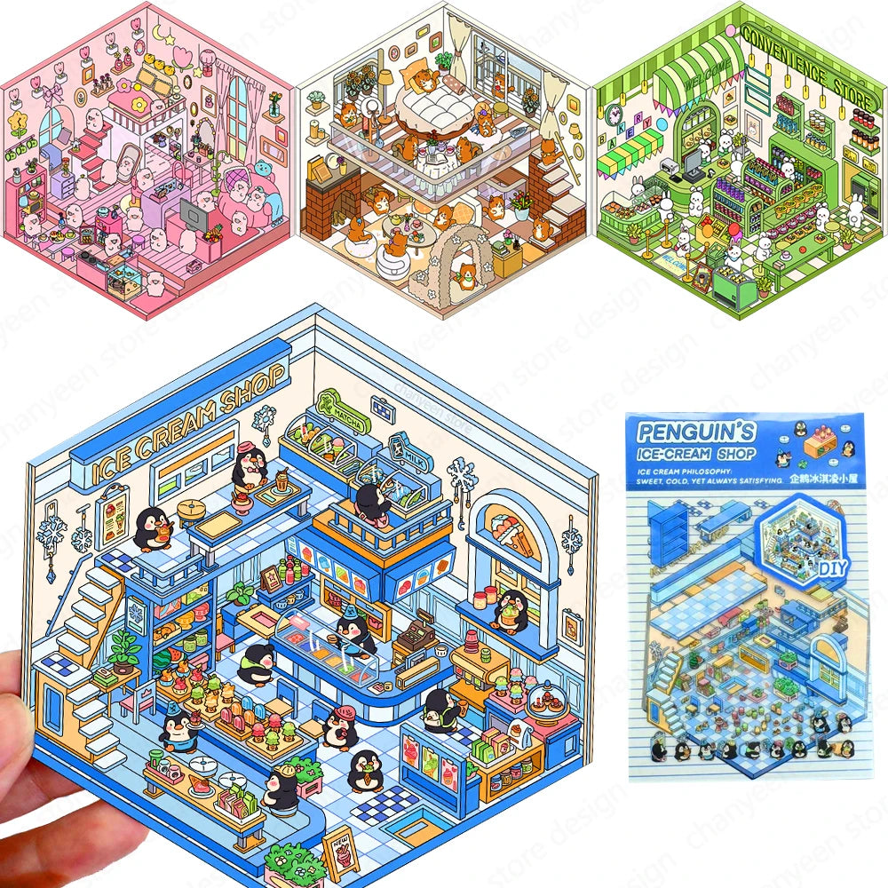 Kawaii 3D Cartoon Landscaping Stickers Christmas Gift for Children