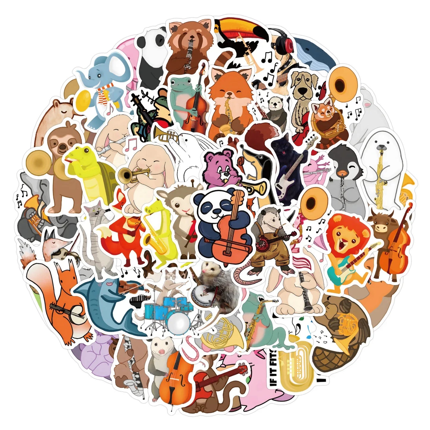 50/100pcs Cute Cartoon Animal Music Band Sticker for DIY Phone Skateboard Guitar Scrapbooking Supplies Stickers Pack Kids Toy