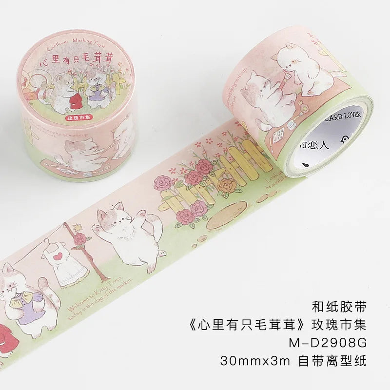 3cm*3m Kawaii Cartoon Washi tape Stickers Creativity Stick Labels Junk Journal Scrapbooking material Masking tape