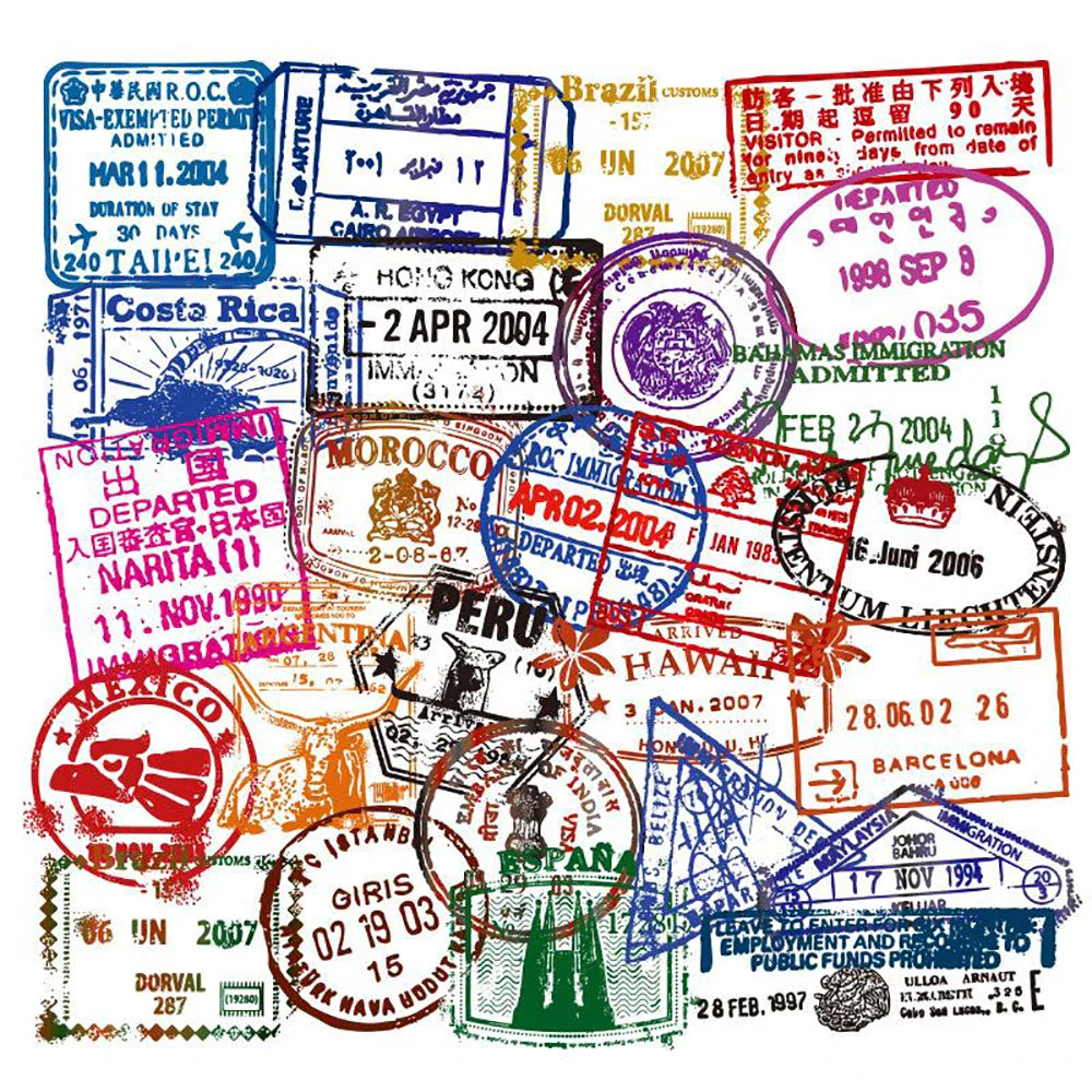10/30/50PCS Retro Transparent Postmark Stickers DIY Travel Luggage Suitcase Guitar Laptop Waterproof Cool Car Stickers Kid Toy