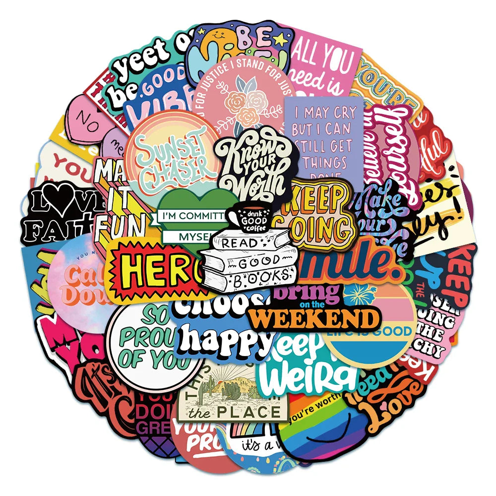 50Pcs Inspirational Stickers for Laptop, Phone, Luggage, Skateboard, Kids Gift