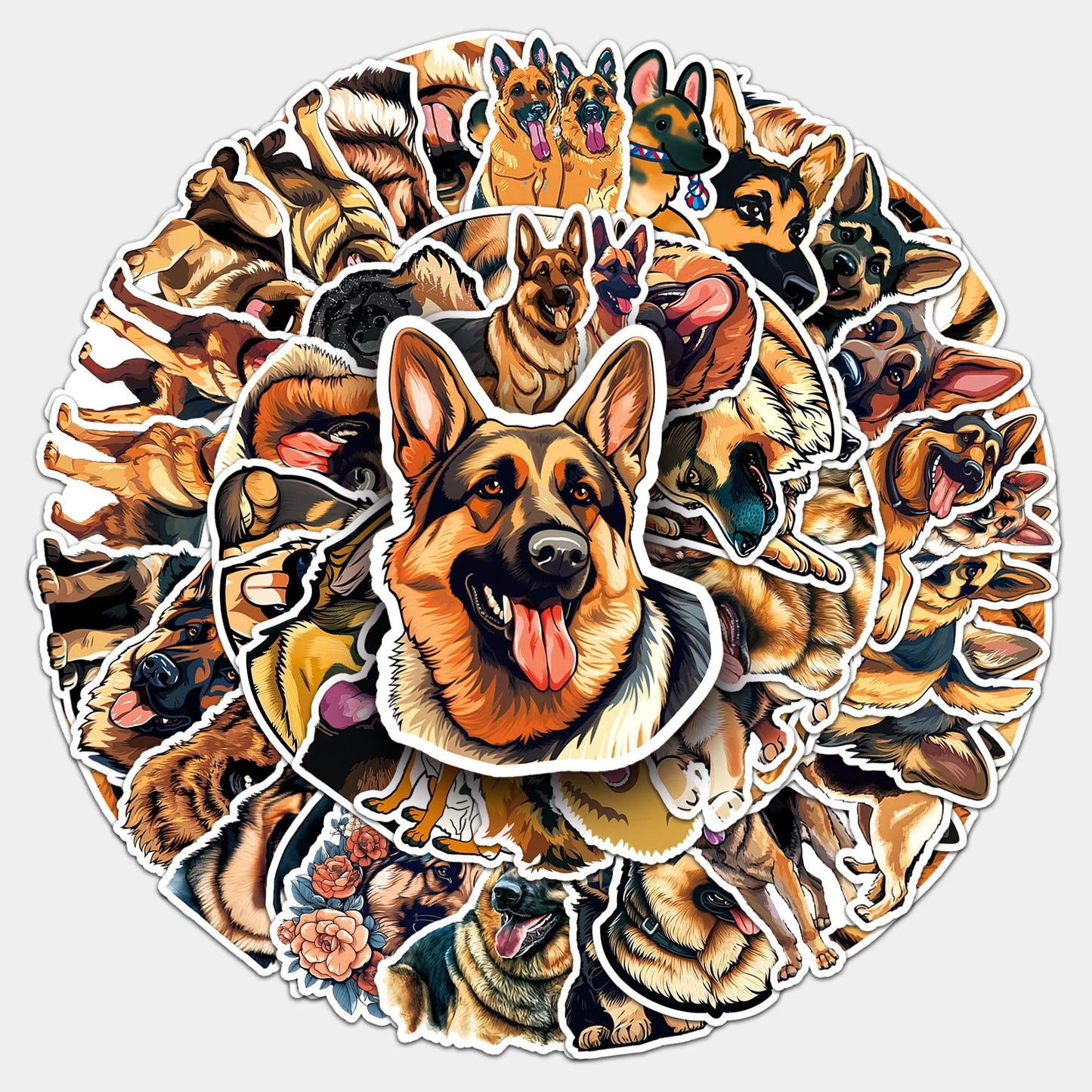 50Pcs Shepherd Dog Cartoon Waterproof Vinyl Stickers for Skateboard Snowboard Decals